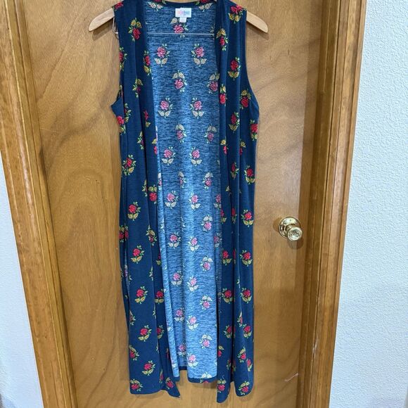 Women’s LuLaRoe Joy Vest Navy Red Roses Size Small - Picture 1 of 6